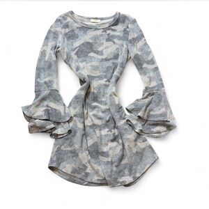 ‎Ruffled Bell Sleeve Camo Dress